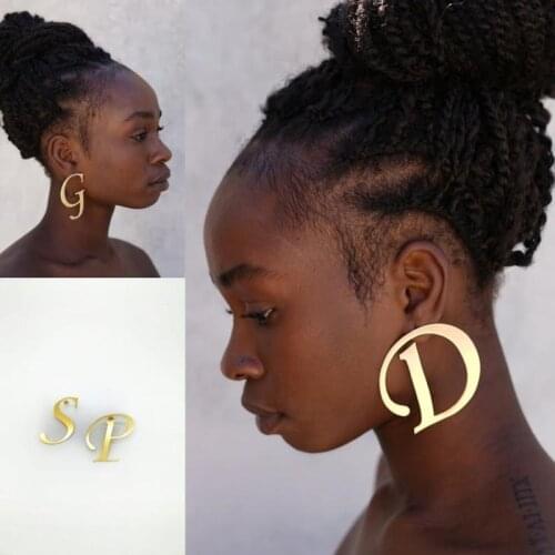 VishowCo Custom Name Earrings Initial Earring Personalized Stainless Steel Name Gold Letter Stud Earrings Jewelry For Women Gift