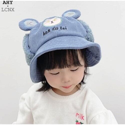 Protect ears kids Fishermans hat warm cotton Corduroy with ear Bucket hat cute Baby childrens boy girl autum winter for 1-8Y