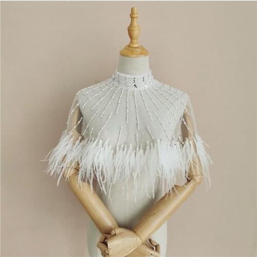 Bridal cape shoulder chain haltneck shoulder chain crystals with fur shoulder cape