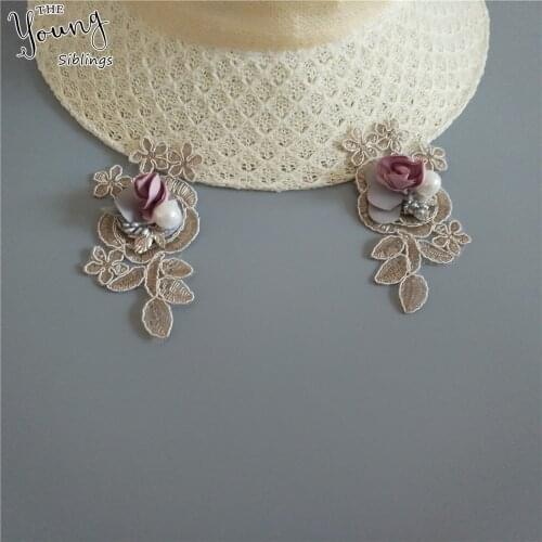 New arrive Sewing ABS pearl Lace Collar 3D Flower Embroidery Applique Craft lace Neckline DIY Decorate Wedding dress Accessories