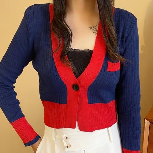 Harteen Knitted Cardigan Sweater Korean Fashion Vintage Long Sleeve Women Clothing Spring Autumn New Patchwork Colors Femme Top