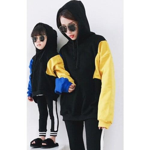 Mum and Daughter Clothes Family Matching Hoodies Sweaters Autumn Winter 2018 Newest Patchwork Mother Daughter Jacket Coats