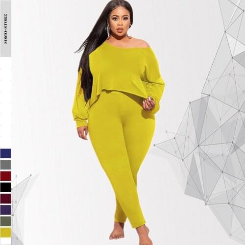 Fall Plus Size Women Clothing 5xl Urban Leisure Street Wear Simple Pure Color Long Sleeve Pants Sets Wholesale Dropshipping