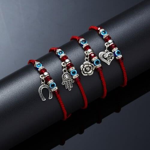 Women Wish String Jewelry Creative Blue Eye Bracelet Red Rope Adjustable Bracelet Evil Eye Red Rope Bracelet for Woman Gift