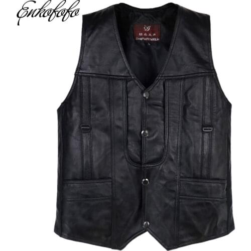 Men Sheepskin Genuine Leather Vest Spring Summer Fur Vests Male 5 Pockets Genuine Leather Jacket Waistcoats Plus Size 5XL 6XL