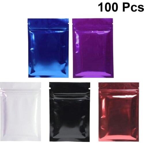 100Pcs Color Zip Lock Aluminum Foil Food Packaging Bag Snack Pouches Mylar Flat Self Seal Ziplock Cookies Package Bag Resealable