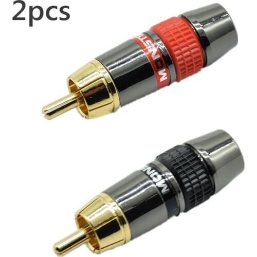 2PCS/1Pair Red Black RCA Gold Plated Pure Copper Zinc Alloy Monster Banana Plug Connector Audio Power Speaker Plugs Connector
