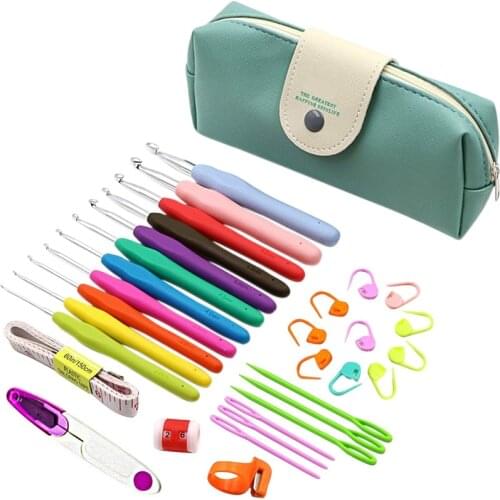 31pcs In 1 Pack 2-8mm Soft Handle Crochet Hooks DIY Sewing Needles for Yarn Wool Hand Crafts Weave Knitting Needles Set with Bag