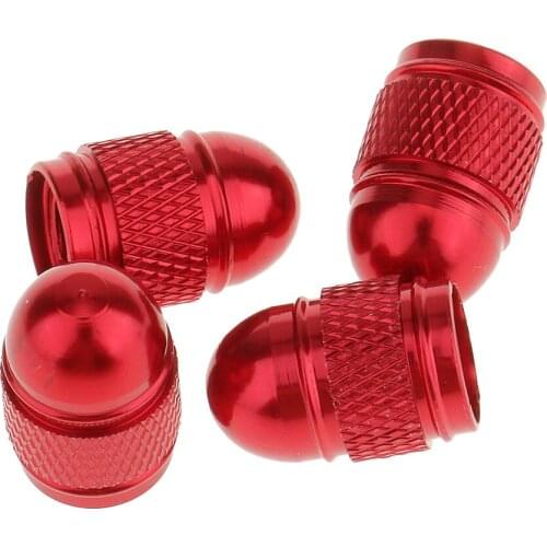 4x Red Anodized Aluminum Tires Stem Dust Cap Cover For Car Bike Van Truck