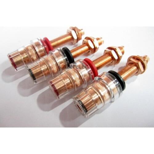 4pcs CMC-858-L-CU-R Pure Red Copper Speaker AMP Long Binding Post HiFi Banana Jack Socket Panel Chassis Mount Swiss Cu