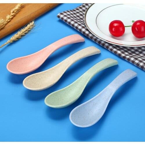 4Pcs New Spoon Eco-friendly Anti-deform Wheat Straw WonTon Soup Spoons for Home Kitchen Dorm Wholesale 2021 Random Color
