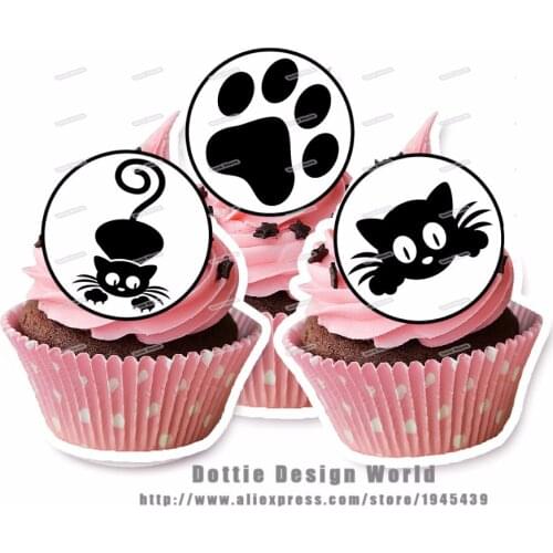 15 Black Cat Edible Cake Topper Wafer Rice Paper Cupcake Cookie Toppers Baby Shower Birthday Wedding Decoration Party Supplier