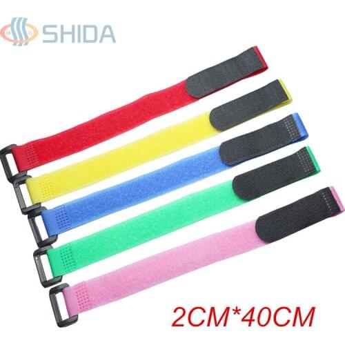 50PCS 2cm*40cm Reusable Nylon Fixed Fastener Tape Cable Ties Hook and Loop Magic Tape with Plastic Buckle For Wire Management