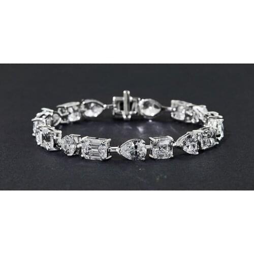 2020 New 100% Sterling Silver Square Heart Created Moissanite High Carbon Bracelet Charming Fine Jewelry Gift for Women 15-18cm
