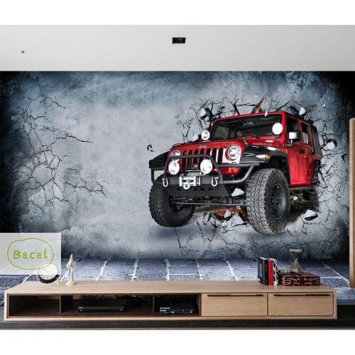 Bacal Custom 3d mural Internet cafe 3D Vintage car brick Broken wall European bedroom living room mural wallpaper papel de pared