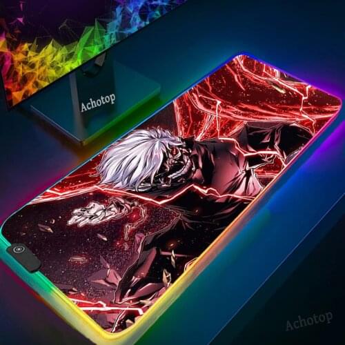 Tokyo Ghoul RGB Large Gaming Anime XXL Mouse Pad Gamer Led Computer pad Big Mat with Backlight For keyboard Desk escritorio niña