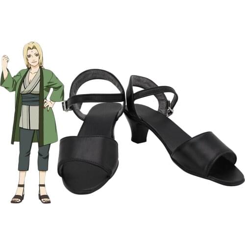Anime Tsunade Cosplay Sandals High Heel Black Shoes Custom Made