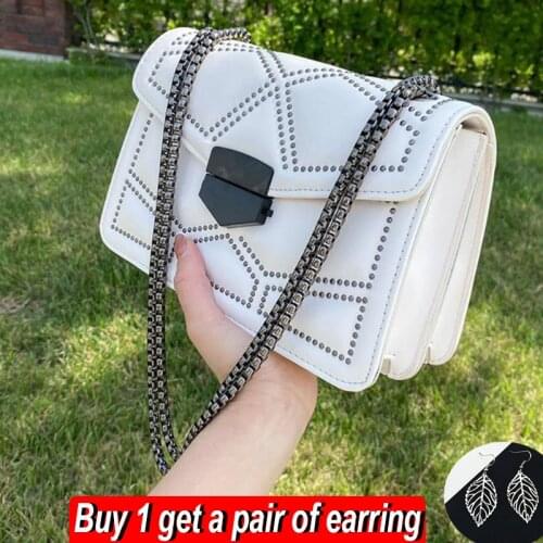 Rivet Chain Brand Designer PU Leather Crossbody Bags For Women 2021 Simple Fashion Shoulder Bag Lady Luxury Small Handbags