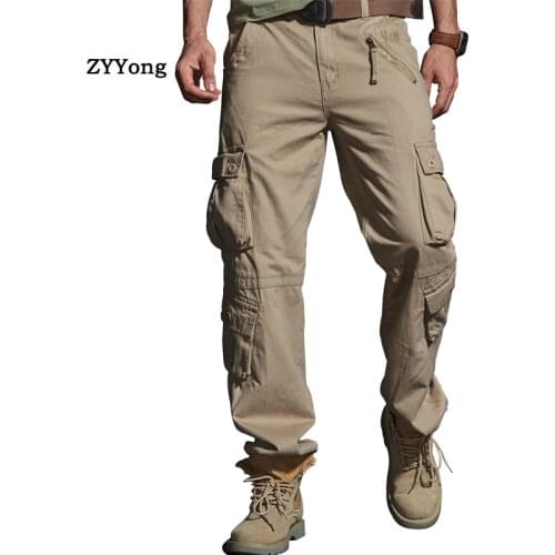 Mens Military Cargo Pants Cotton Loose Large Size 40 Multi-Pocket Tactics Army Trousers Joggers Outdoor Motion Leisure Overalls