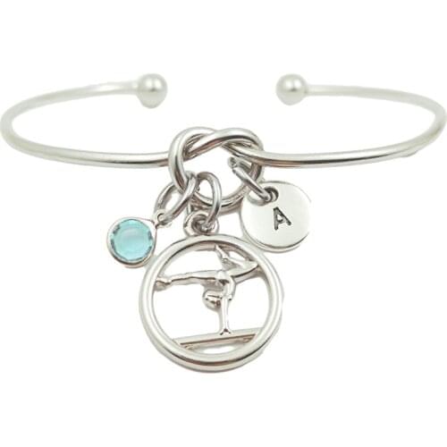Gymnastics Girl New Beauty Creative Initial Letter Monogram Birthstone Adjustable Bracelet Fashion Jewelry Women Gift Pendant