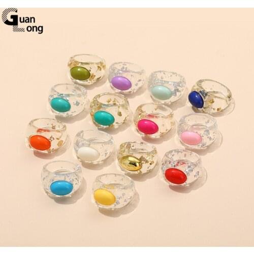 GuanLong Acrylic Colorful Fashion Rings for Women Minimalist Big Transparent Round Finger Rings for Girls Vintage Female Jewelry