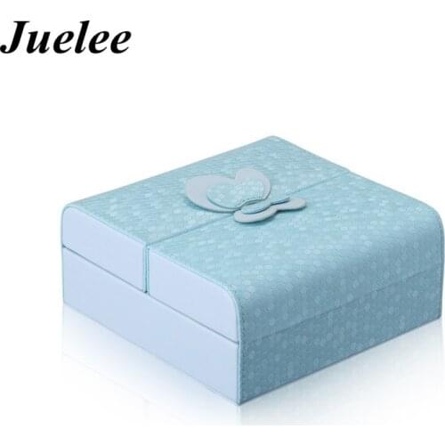 Juelee Double Open Bow Style Jewelry Box PU Leather Necklace Ring Magnetic Jewelry Case for Woman