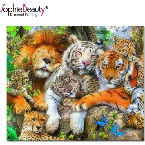 Sophie Beauty New Diy Diamond Painting Cross Stitch Resin Handcraft Embroidery Tiger Leo Leopard Needlework Mosaic Kit Art C231C