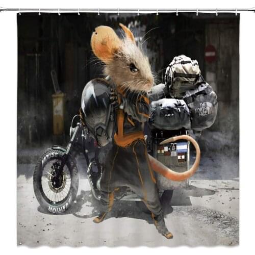Creative Animal Shower Curtain Motor Mouse Comic Funny Cartoon Animal Painting Cool Black Bathroom Curtains
