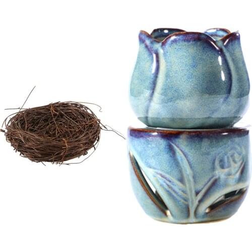 Handmade Vine Twig Bird Nest Home Nature Craft Holiday with Aromatherapy Candle Lamp Oil Burner Tulip Ceramic Candle