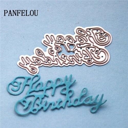 PANFELOU Metal craft Happy birthday words paper die cutting dies for Scrapbooking/DIY Easter wedding Halloween cards
