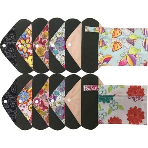 JUTESKs 12 pieces set 2pcs mini wet bags and 10pcs 8 Inch Charcoal Bamboo Mama Cloth/ Menstrual Pads/Sanitary Pad/Panty Liner