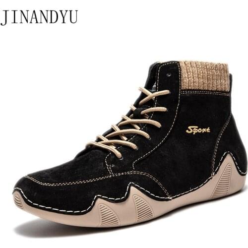 Size 46 Genuine Leather Mens High Top Shoes Boots Outdoor Casual Shoes for Men Classic Fashion Sneakers Men Shoes Leather