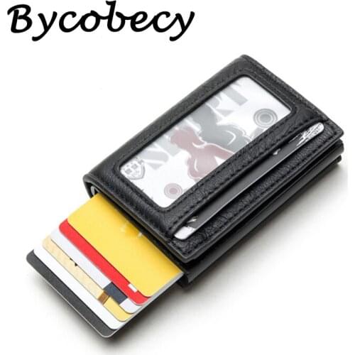 Mens Credit Card Holder Card Wallet Security Case Pop Up Automatic RFID Blocking Leather Bank Protection Smart Purse For Women