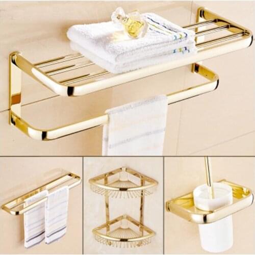 Brass Bathroom Accessories Set, Gold Square Toilet Brush Holder,Paper Holder,Towel Bar,Towel Holder,Hook bathroom Hardware set