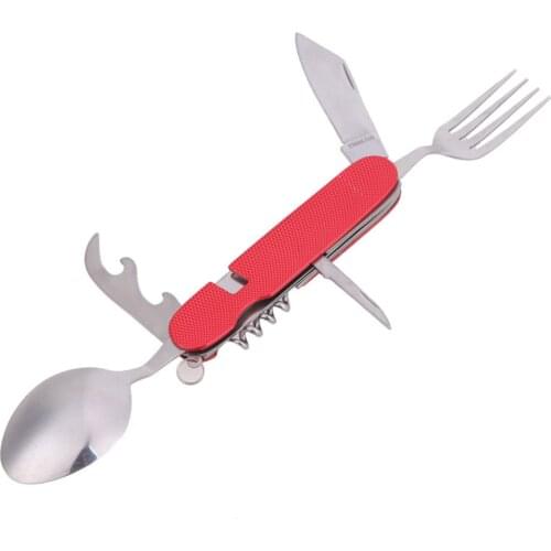 3-In-1 Camping Utensil Stainless Steel Fork Spoon Set (Red)