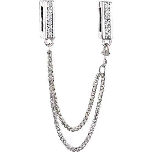 New Reflexions Sparkling Safety Chain Clip Stopper Beads Fit 925 Sterling Silver pandora Bead Charm Bracelet Bangle Diy Jewelry