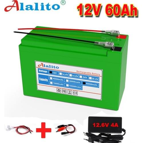 New power 12v60a 18650 lithium battery pack is suitable for solar energy and electric vehicle battery + 12.6v4a charger