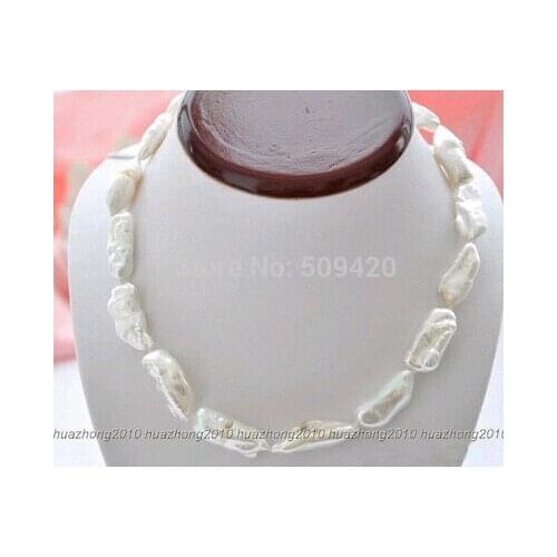 Free shipping >>10x16mm white dens biwa Freshwater cultured pearl necklace 17