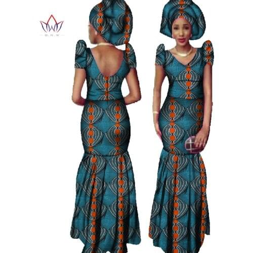New African Print Mermaid Dresses for Women Dashiki Plus Size African Clothing Bazin Dress Traditional Clothes WY122