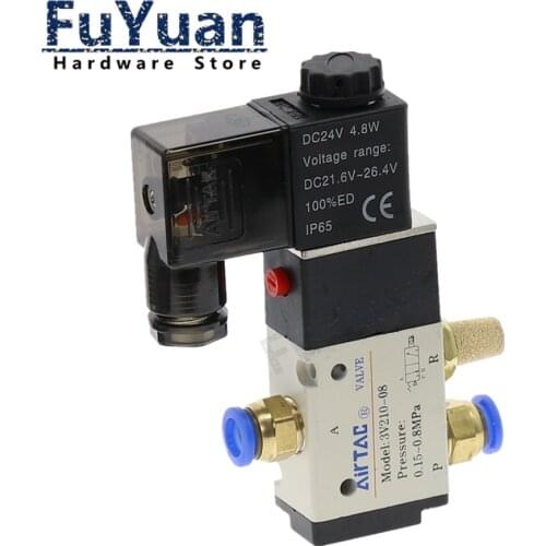 Pneumatic Fittings 3 Way 2 Position Air Directional Control Solenoid Valve 3V210-08 DC12V DC24V AC110V AC220V Muffler