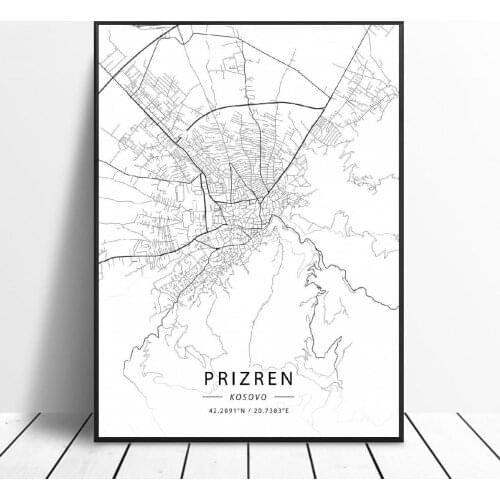 Prizren Prishtina Kosovo Canvas Art Map Poster