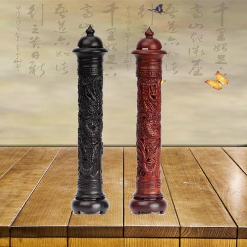 Upright Style Incense Burner African Rosewood Ebony Carving Coiled Dragon Home Decoration Ornaments Vintage Wood Incense Stick