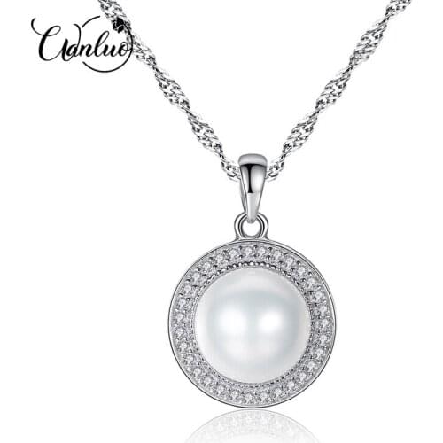 WANLUO Classic Round 925 Sterling Silver Pendant Necklace with 9-9.5mm Pearls for Women Natural Freshwater Pearl Fine Jewelry