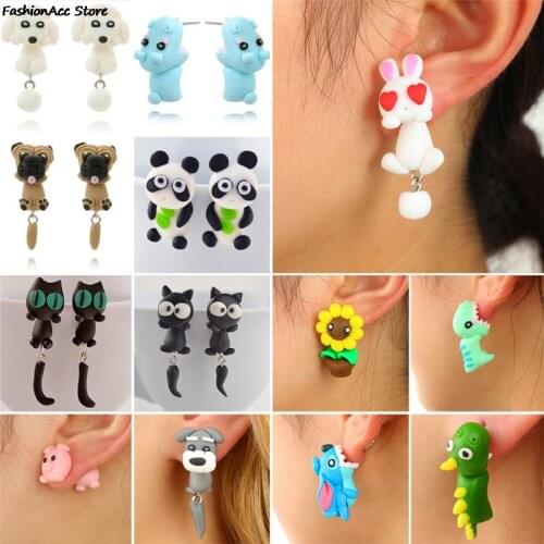 Handmade Jewelry Polymer Clay Animal Earrings Cute Cat Red Fox Lovely Panda Squirrel Tiger Stud Earrings For Women