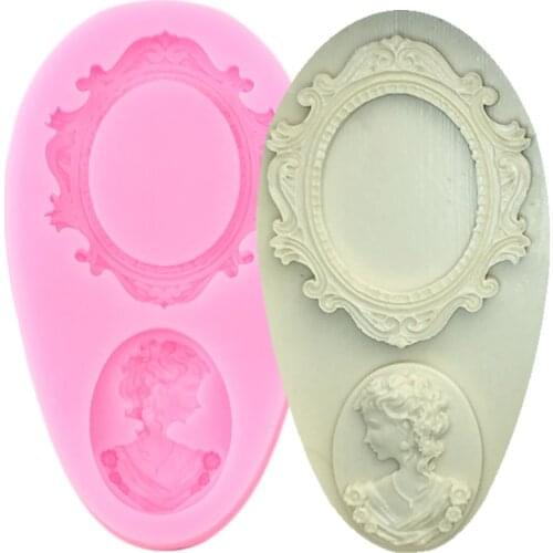 Lady Head Photo Frame Silicone Mold Fondant Cake Decorating Baking Tools Cupcake Topper Chocolate Molds Candy Clay Resin Moulds