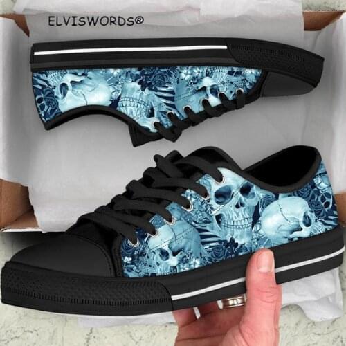 ELVISWORDS Blue Sugar Skull Design Classic Lace Up Sneakers for Women Ladies Breathable Walking Shoes Leisure zapatos mujer New