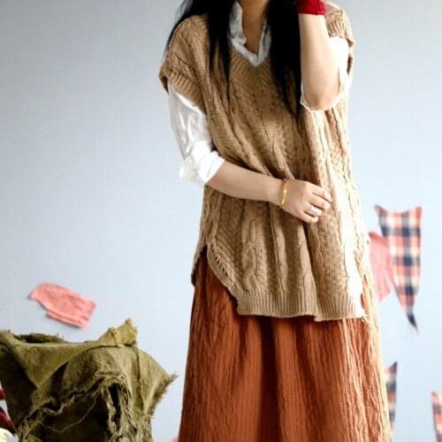 Women Loose Solid Color V Neck Sleeveless Tops Knitwear Sweater Ladies Vintage Simple Vest Female 2020 Sweaters