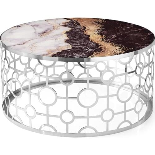 Modern Oxford Medium coffee table Chrome Plated Patterned Marble coffee tables table basse furniture living room table