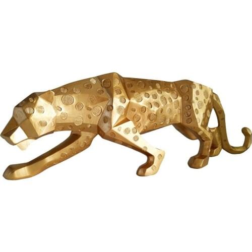 GOLDEN LEOPARD MODERN ABSTRACT SCULPTURE STATUE LEOPARD RESIN MODEL CRAFTS ORNAMENTS HOME OFFICE BAR WILDLIFE ANIMAL DECORATION