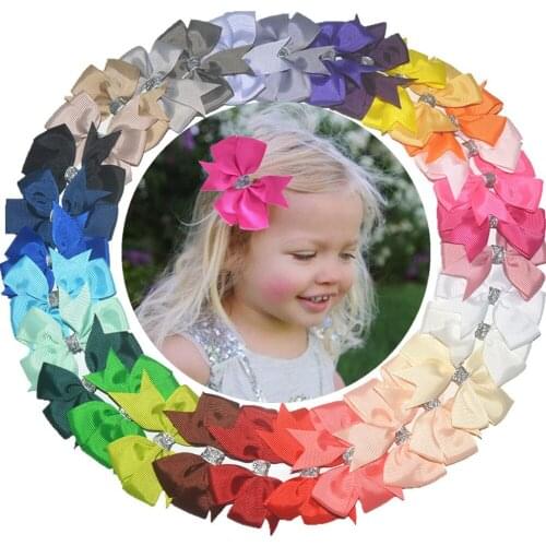 32pcs/lot woman Lovely 3'' Grosgrain Ribbon Solid Bow Knot Girl Bowknot Hair Girl Headwear for Everyday HDJ114
